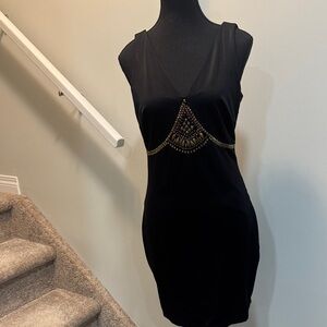 bebe Black Mini Dress with Gold Accents